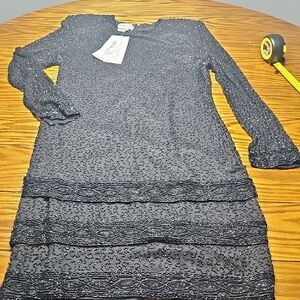 Brillante JA NWT Heavy Beaded Long Sleeve Silk  Dress Size M